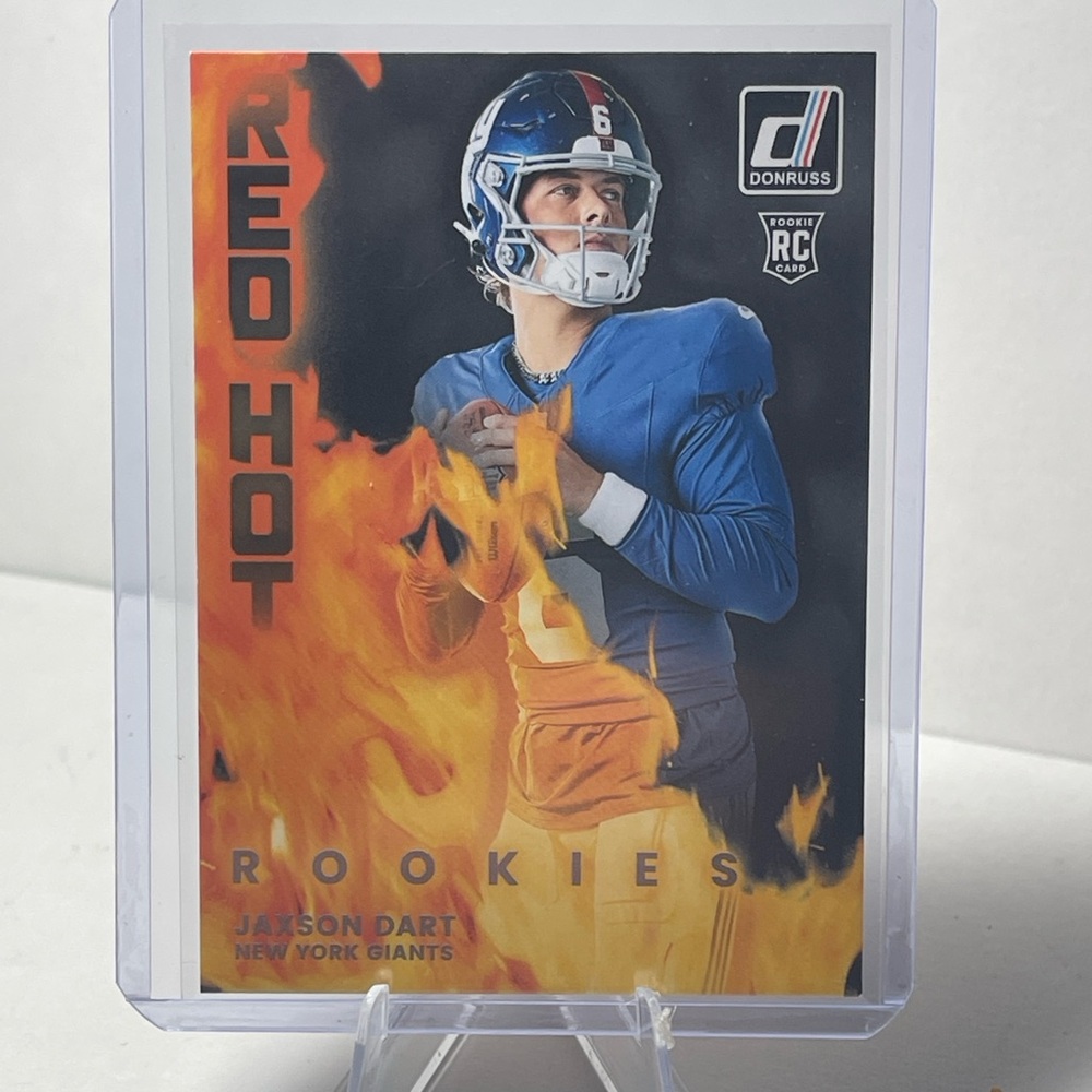 2025 Panini Donruss "Red Hot Rookies" trading card featuring Jaxson Dart
